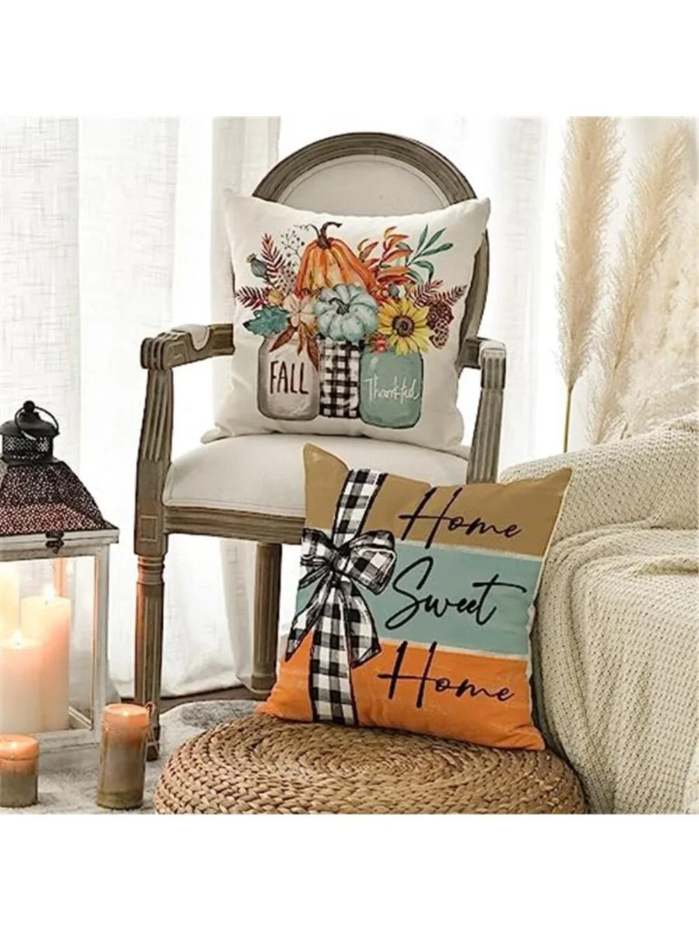 colorlife Fall Pumpkin Home Sweet Home Throw Pillow Covers, 18 x 18 Inch